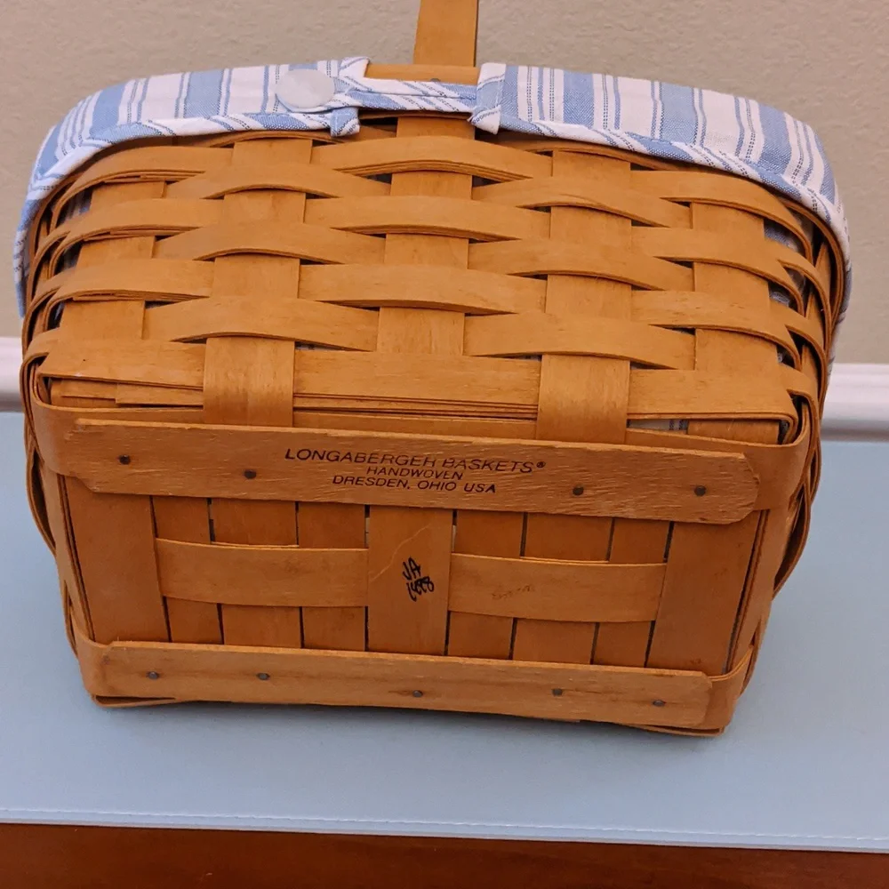 1998 Longaberger Picnic Basket Vtg Ticking Fabric Liner Protector 4 Way Divider